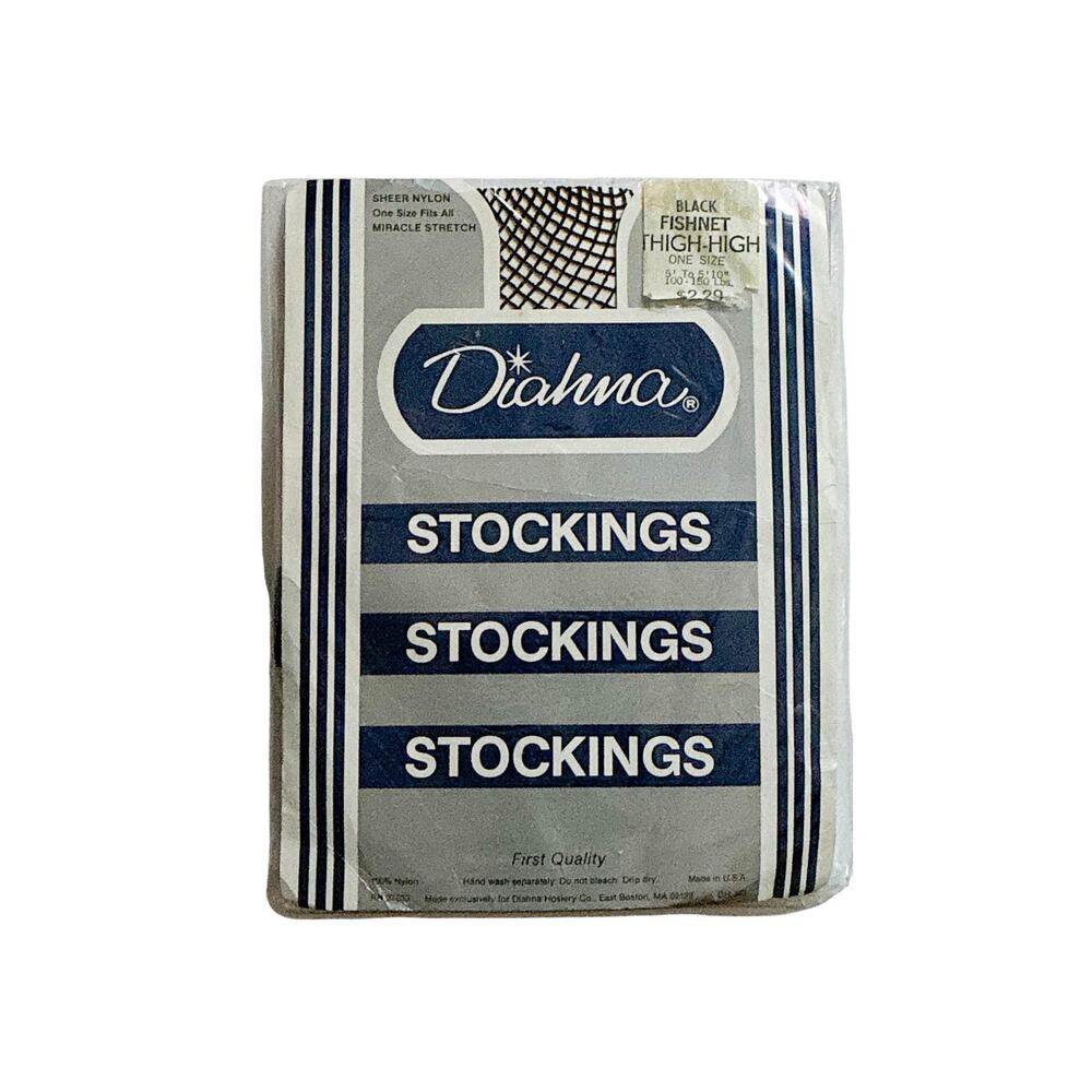 Vintage Diahna Black Fishnet Thigh-High Stockings Miracle Stretch Hosiery